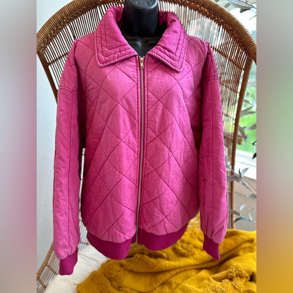 NWT Wild Fable Pink Bomber Size Large Quilted Full Zip - Picture 6 of 14